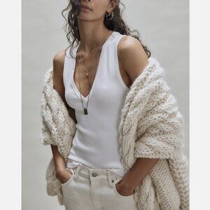 Free People We The Free Ivory Sleeveless Ribbed Neria V-Neck Tank Top